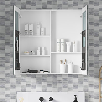 Armoire à pharmacie avec miroir de salle de bain - Armoires à pharmacie à porte en bois pour salle de bain, miroir encastré ou de surface, miroir de salle de bain avec rangement