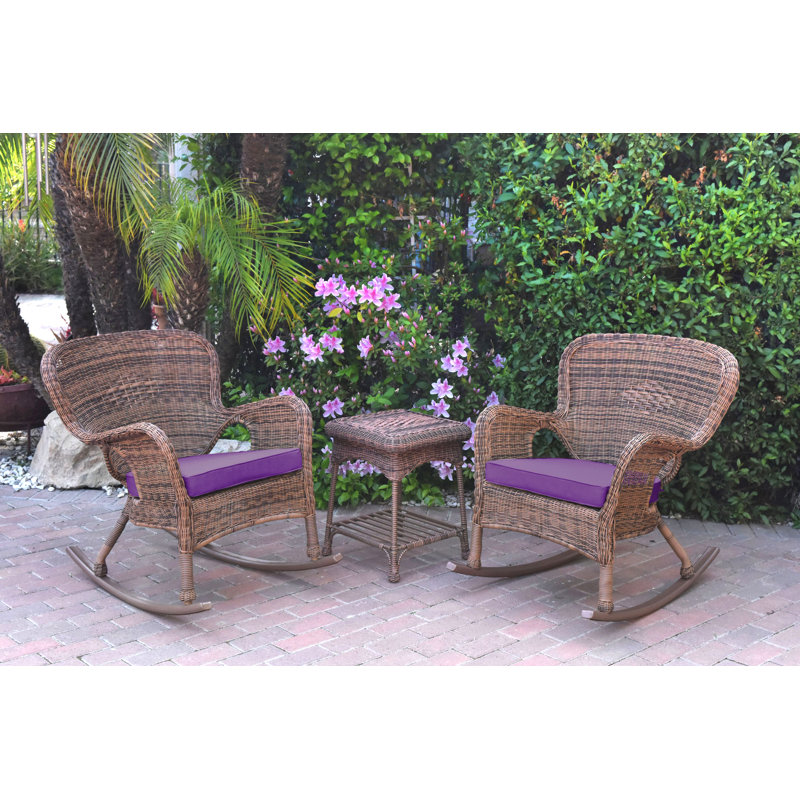 Chaise berçante en osier et table de bout avec coussins Windsor, Brun, Miel