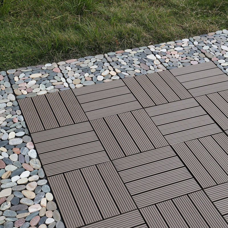 12'' L x 12'' W Wood Interlocking Deck Tile, Brown