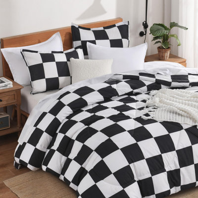 Andency Checkered Comforter Twin XL(68x92Inch), Black White Plaid Gingham Buffalo Grid Bed Set for Students Kids Teens, 2 Pieces Lightweight Microfiber Geometric Dorm Bedding