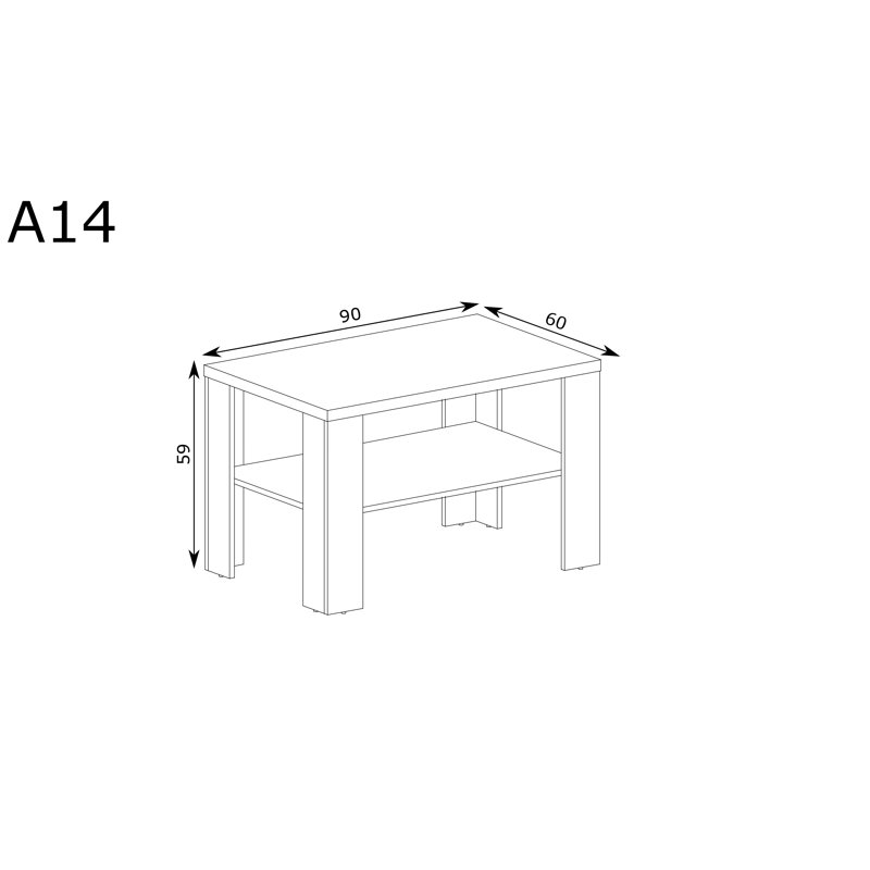 Four Leg Coffee Table with Storage, 59cm H x 90cm L x 60cm W