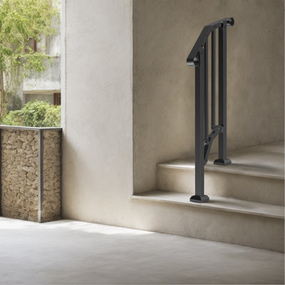 Mains courantes pour les marches extérieures, ensemble de rampes d'escalier à 1 ou 2 marches, rampes transitionnelles en acier au carbone avec trousse d'installation, rampes d'escalier pour personnes âgées, marches en béton, porche et terrasse, arche rétro noire