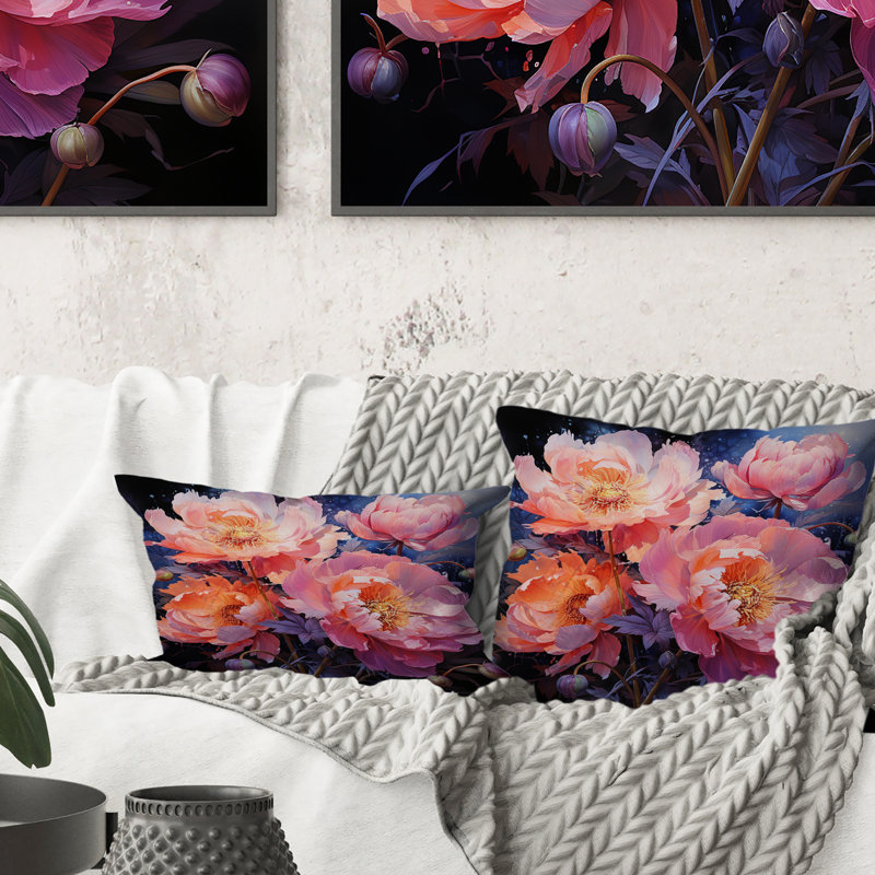 Coussin décoratif imprimé pivoines roses - Serenade III