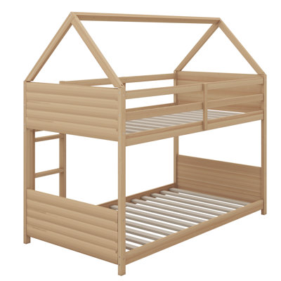 Lit superposé simple au-dessus d'un lit simple au dessus de la maison avec panneaux de tête et de pied