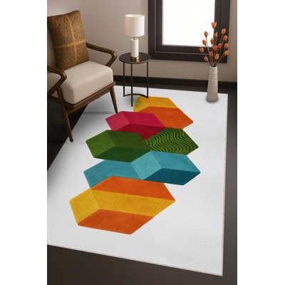 Tapis bleu tissé lavable rétro Mosso