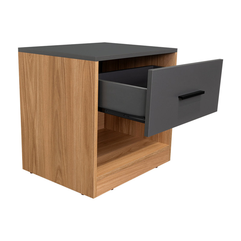 Ensemble de 2 tables de chevet Tallinn, petite table de chevet minimaliste, rangement avec tiroir, tablette inférieure ouverte, chêne naturel et gris