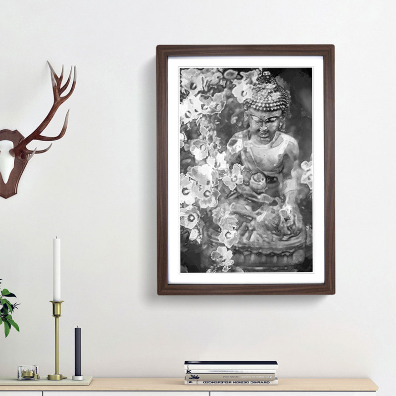 Buddha Surrounded in Abstract - Picture Frame Art Print, 48cm H x 36cm W x 2cm D, Walnut Framed