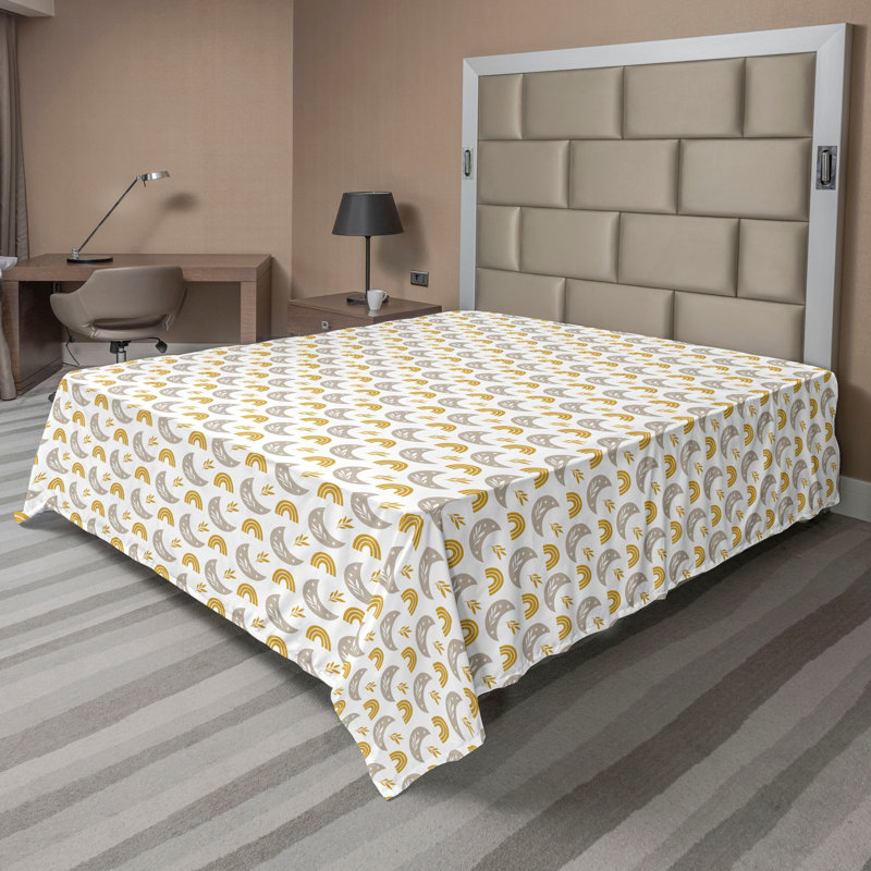 Drap plat moderne de style bohème Ambesonne, Full Flat Sheet, Jaune terre / motif floral sépia pâle
