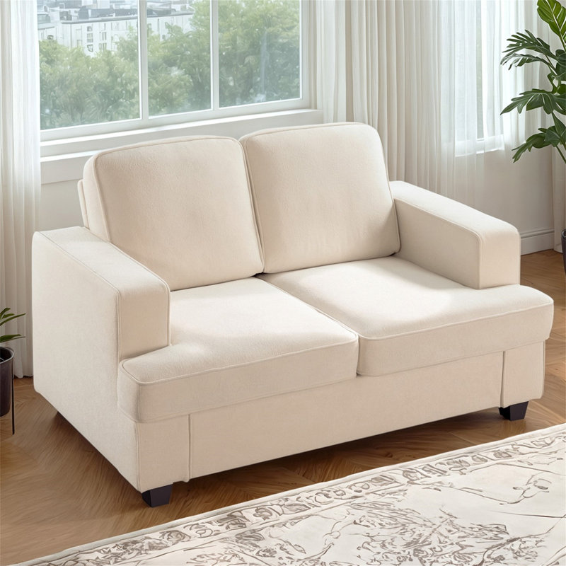 Canapé confortable à 2 places avec assise profonde et mousse haute densité, Ivoire ivoire