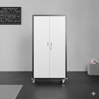 Armoires de rangement pour le garage, avec portes verrouillables et quatre tablettes intérieures réglables