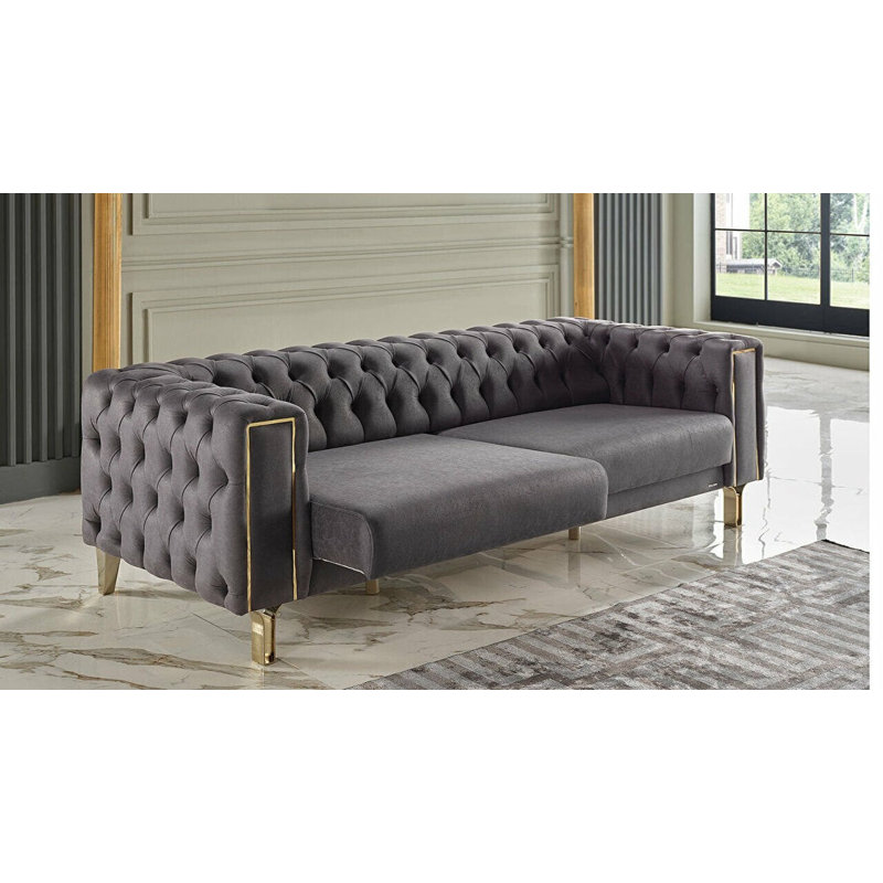 Kurtis 75'' Upholstered Convertible Sofa, Gray  100% Polyester