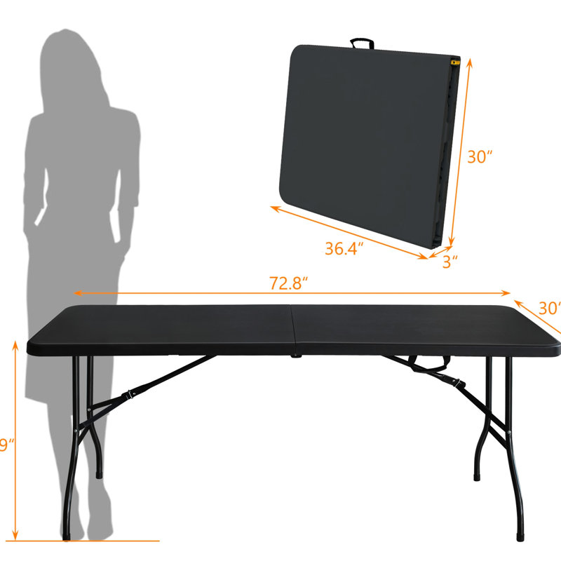 Table de camping pique-nique portable - 6 pi, pliable, solide, de couleur noire pliable