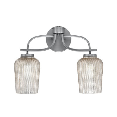 Unia 2 Light Bath Bar Shown In Graphite Finish With 5" Silver Textured Glass