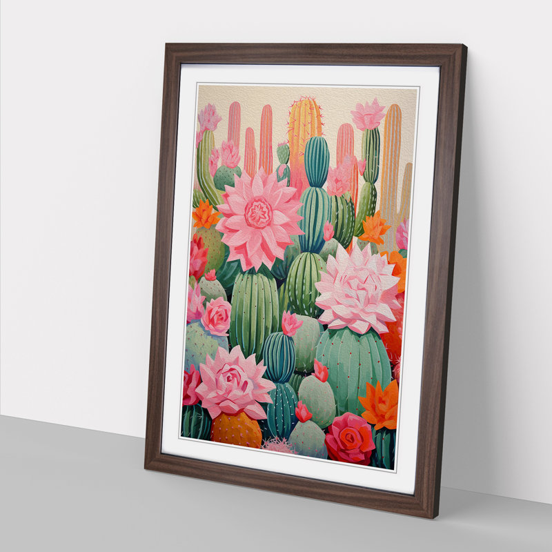 Cactus Abstract Art - Framed Print, 46cm H x 34cm W x 2cm D, Walnut Framed