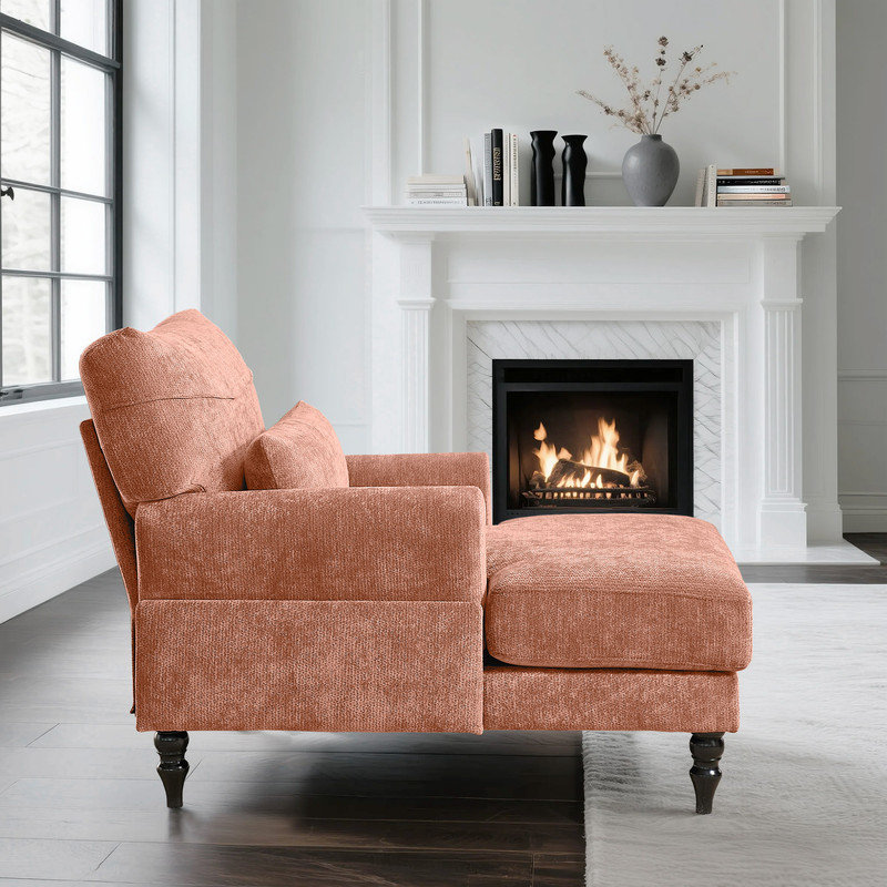 Chaise longue moderne en chenille avec coussin lombaire, Orange