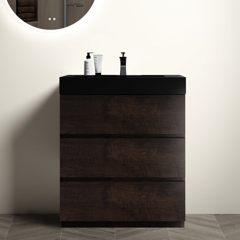 Meuble-lavabo en noyer Valdes, 30", Noir