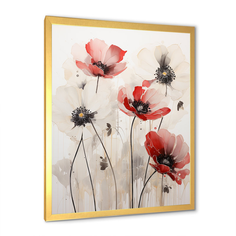 Minimalisme rouge et blanc sur fond blanc, H 40 po x l 30 po x P 1,5 po, Cadre doré simple