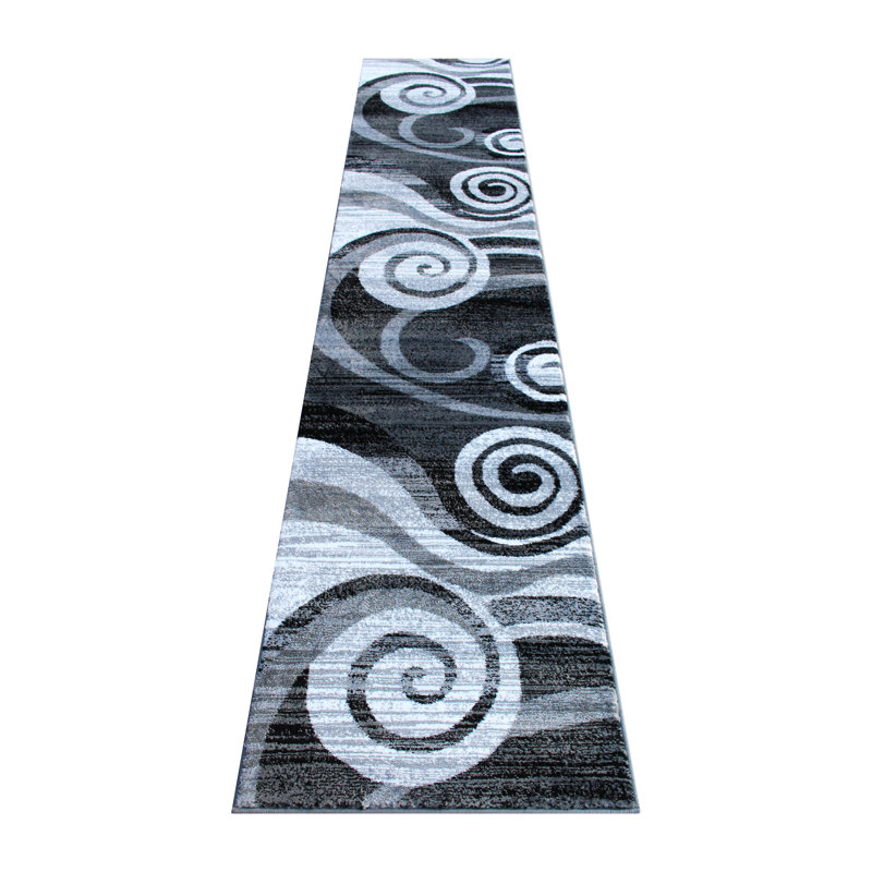 Aliodija Modern Swirl Design Olefin Area Rug, Runner 2'4" x 11'