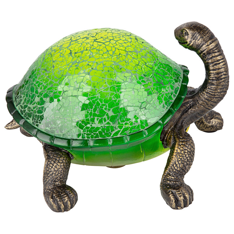 Illuminated Green Mosaic Glass Turtle Statue Lamp
