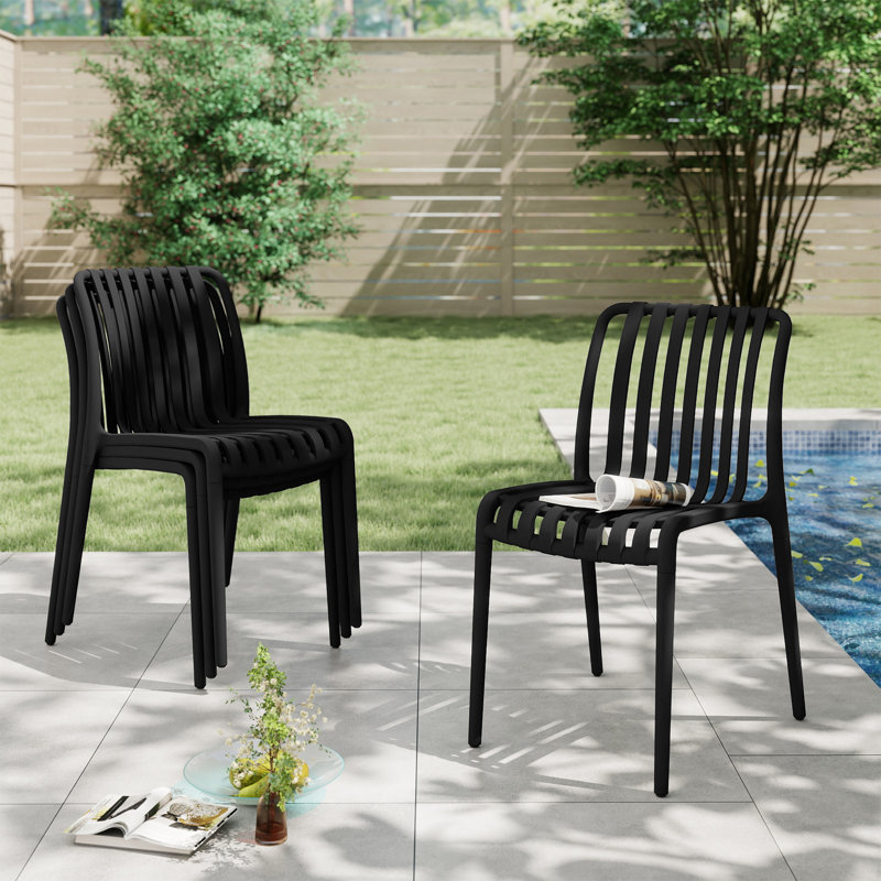 Outdoor Stacking Dining Side Chair, Black