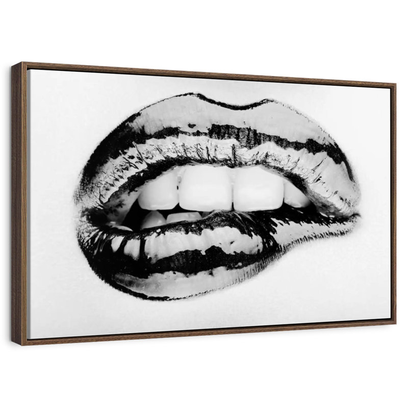 Lèvre mordante monochrome, Cadre flottant noyer, 43 po x 29 po