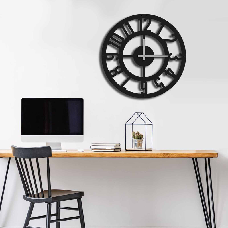 Horloge murale élégante en métal noir 19,3 po x 19,3 po | 100% métal durable avec une épaisseur de 0,06 pouce | Facile à installer au mur, nécessite 1 pile AA | Design moderne pour le salon, le bureau ou la décoration intérieure