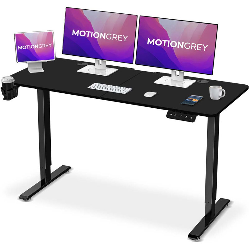 Bureau debout électrique en L, 63 po x 24 po à gauche, Noir / Noir