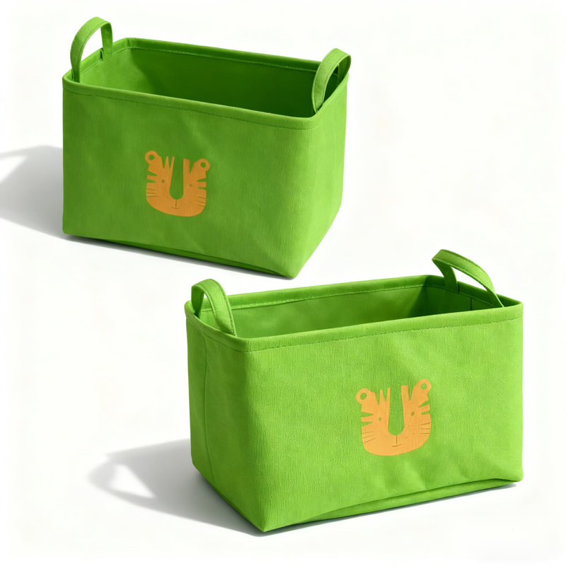2Pcs,Foldable Storage Bin With Cute Cartoon Design For Desk Organization, Toys, Remotes, And Closet Storage For Socks And Underwear, Made Of Durable Canvas And EVA Material