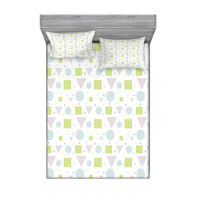 Microfiber Geometric Sheet Set, Queen Sheet Set with Fitted Sheet