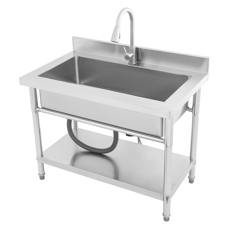Évier utilitaire autoportant en acier inoxydable avec robinet coulissant, Argent
