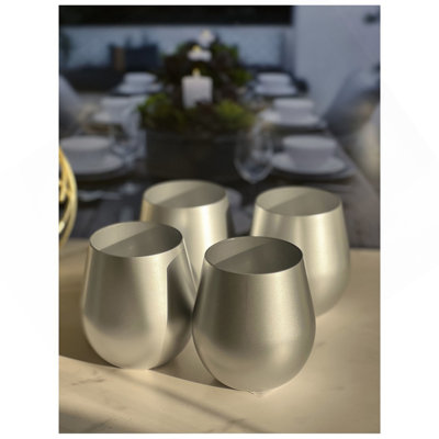 Metallic Silver Color Plastic Wine Glasses Set Of 4 (18Oz), BPA Free Acrylic Wine Glass Set, Unbreakable Red Wine Glasses, White Wine Glasses