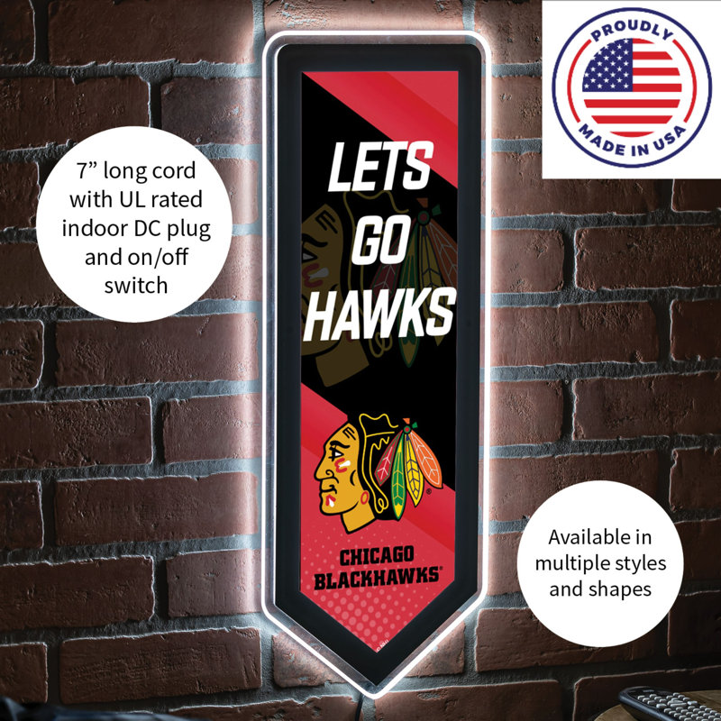 NHL Team Pennant Shaped LED Lighted Wall Sign, Chicago Blackhawks