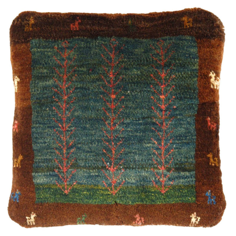 Lamb's Wool Throw Square Pillow Cover & Insert, 16"H x 16"W, Fun Green/Brown