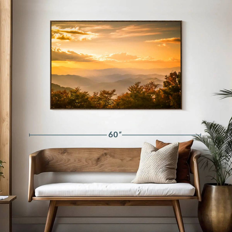 Blue Ridge au lever du soleil, 46 po x 31 po, Cadre flottant noyer