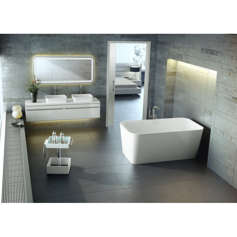 Edge 59" x 31-1/2" Freestanding Soaking Bathtub in Volcanic Limestone with No Overflow Hole