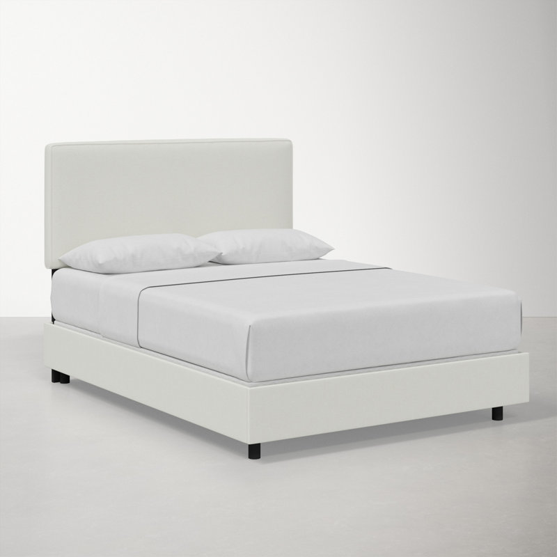 Lit tapissier standard en coton Marquise, Lit simple, Lin blanc texturé Zuma
