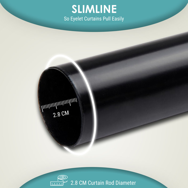 Plain Metal Ball Extendable Single Curtain Rod /Pole, 120-210 Cm, Matte Black