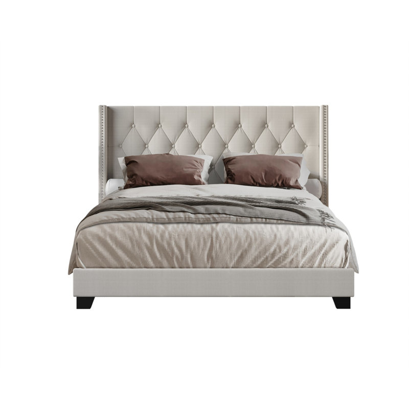 Lit tapissier Amberlee, Gris chaleureux, Grand