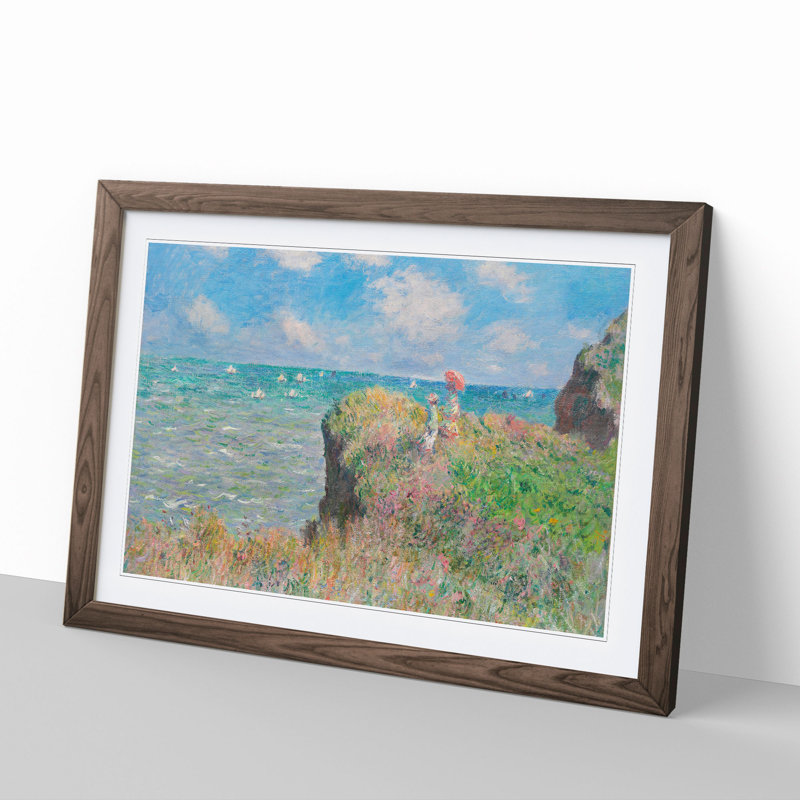 Cliff Walk at Pourville by Claude Monet - Picture Frame Painting, Walnut Framed, 27cm H x 36cm W x 2cm D