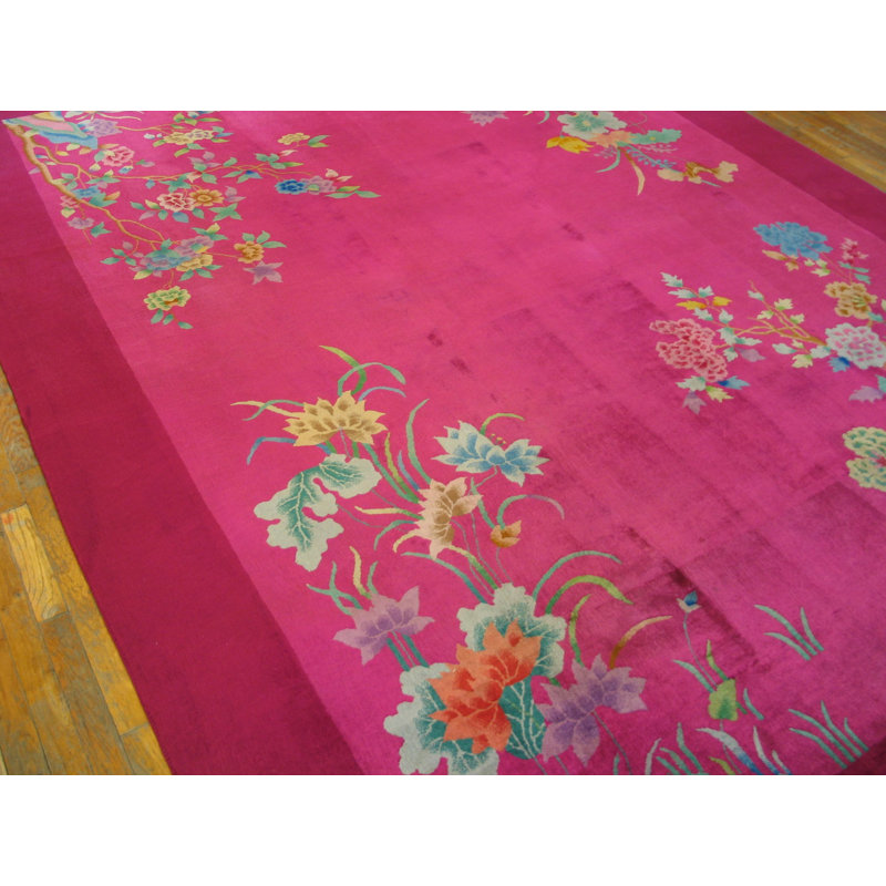 Vibrant Pinkish Purple Color Room Size Chinese Art Deco Wool Antique Rug