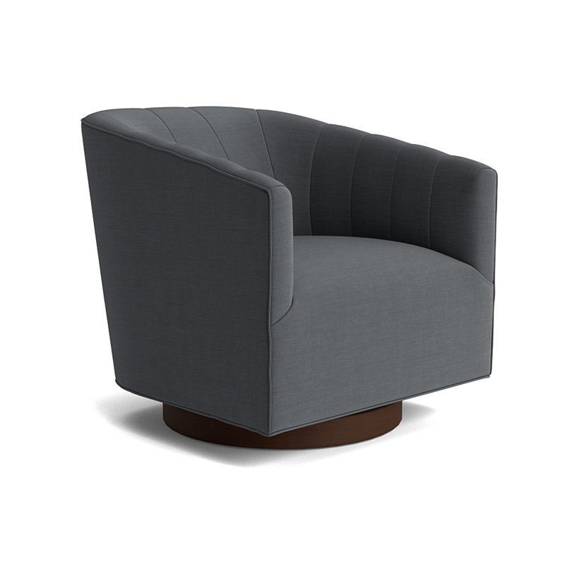 Cooper Upholstered Swivel Barrel Chair, Performance Linen - Charcoal, Sienna