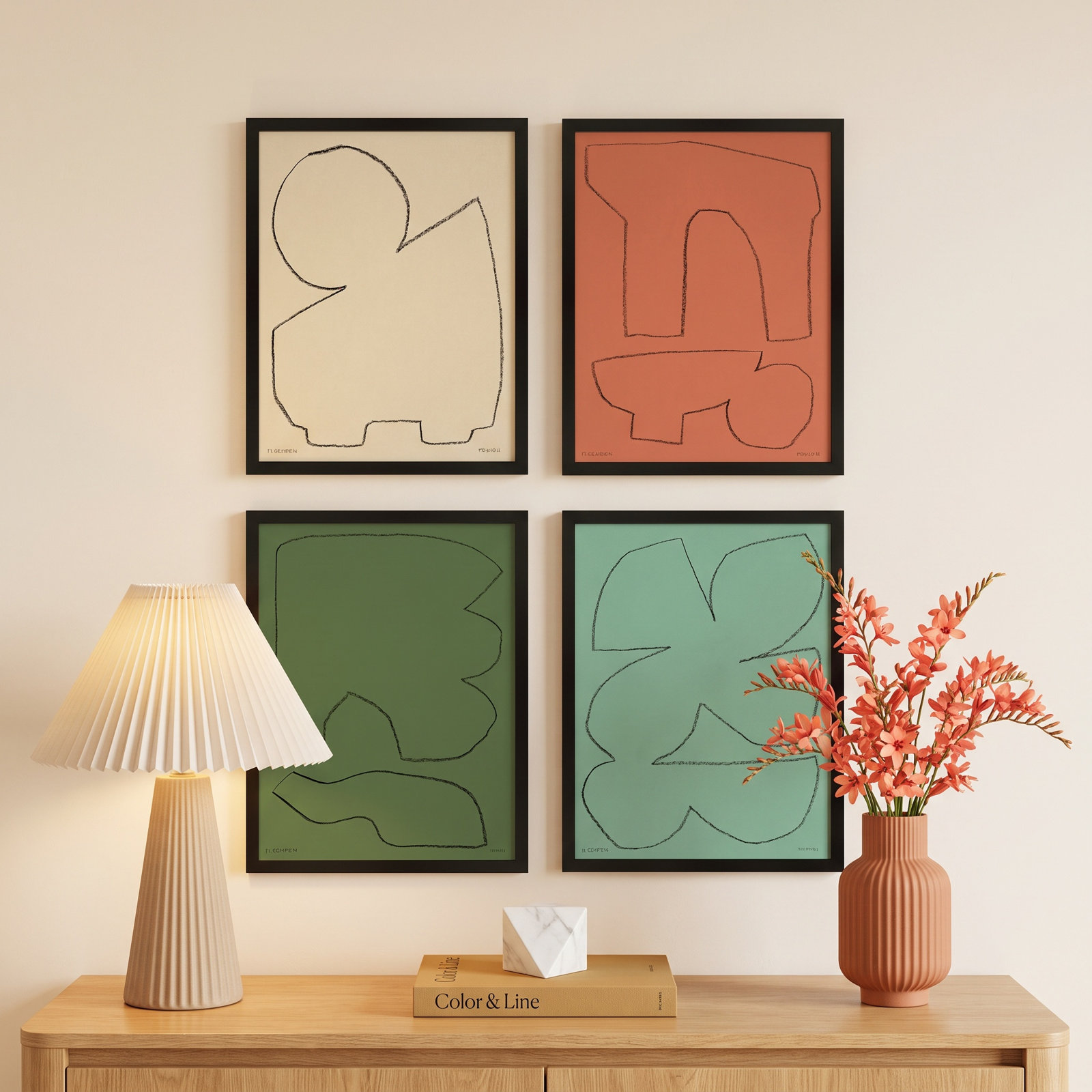 Freya "Earth 1" 4-Piece Print Set, 40" H x 32" W x 1.25" D, Black