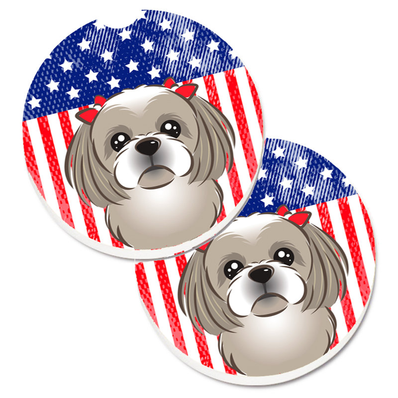 Sous-verre american flag, Shih Tzu gris et argenté