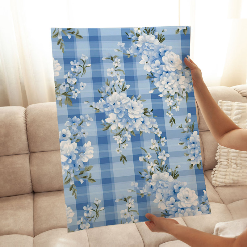 Floral Vichy Blue Flowers, reproduction d'art non encadrée, H 7 po x l 5 po