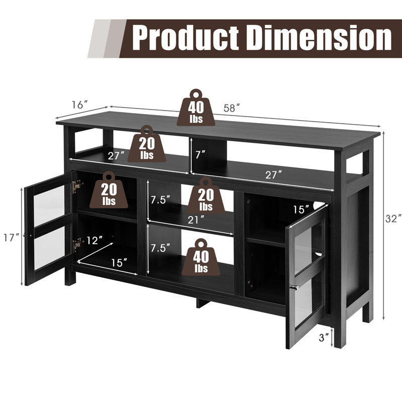 Fritzsche Unfinished TV Stand for TVs up to 65", Black