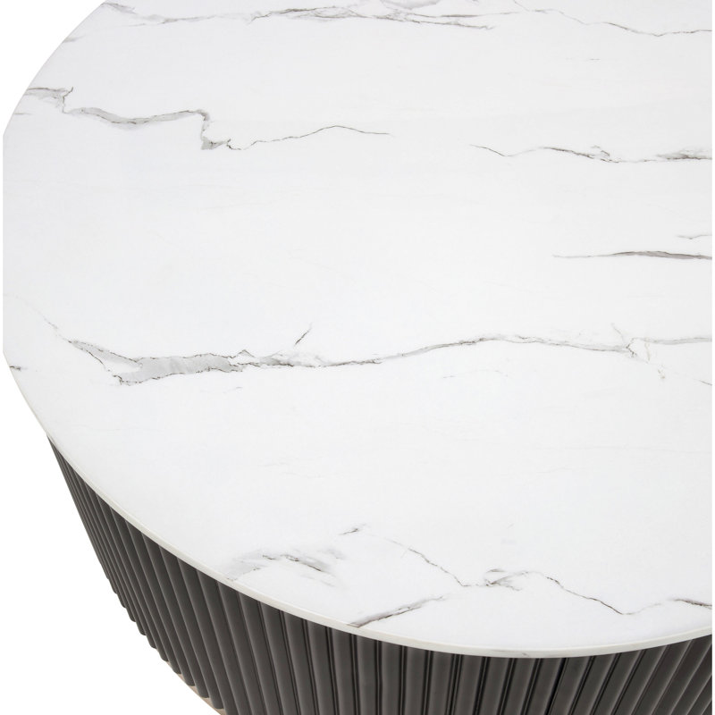 Table basse moderne 1Pc Luxueuse table basse d'inspiration marbrée Base de roseaux Base de finition rosée Roulettes de fondation en bois Maison Salon