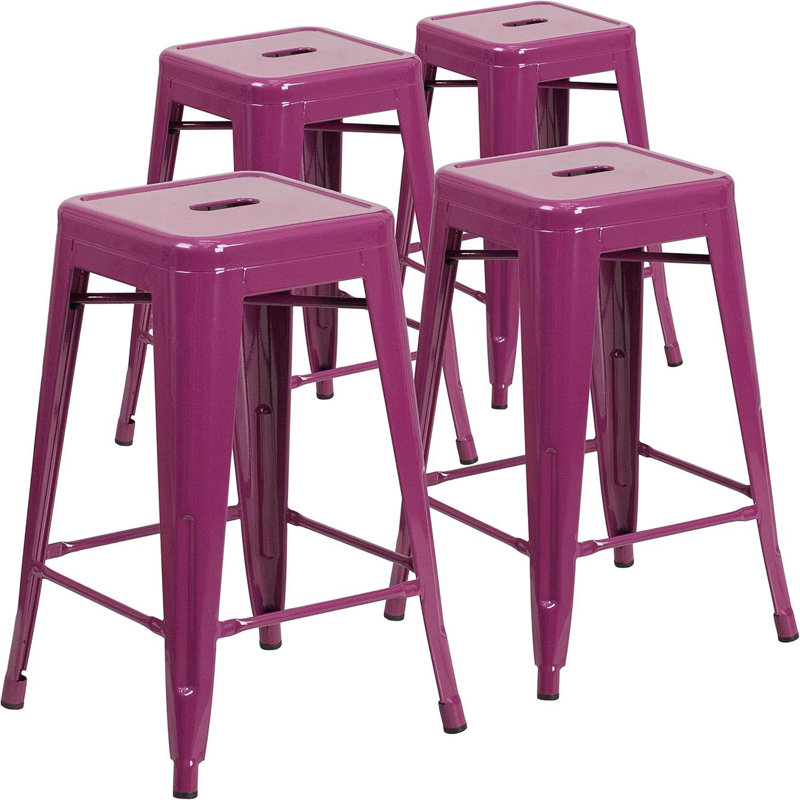 Anastassios Industrial Style Stool - Modern Metal Galvanised Steel, Purple, Counter Stool (60.96cm Seat Height)