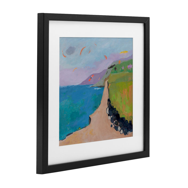 Kites over Coastal View, reproduction encadrée sous verre, conception de Jenny Wantuch, H 13 po x l 13 po, Cadre noir minuit
