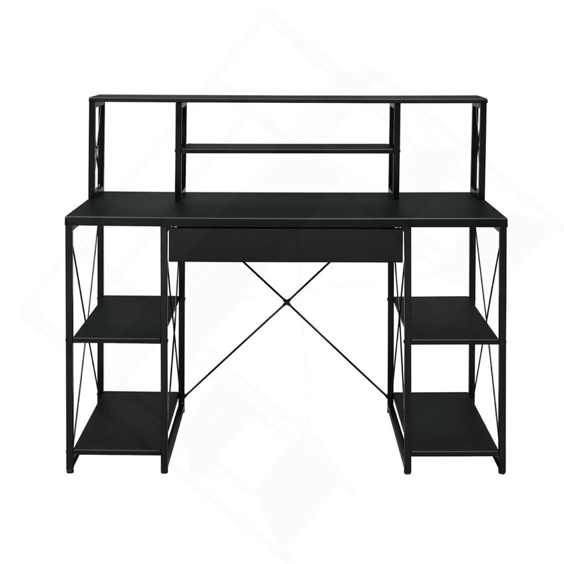 Bureau d'écriture avec un tiroir et 8 compartiments ouverts, noir, Noir