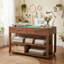 Table roulante 55 "avec rangements et tiroirs, table de couture en bois massif, brun